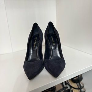 Sergio Rossi Godiva Pumps Navy Suede Size 37 Pointed Toe Heels